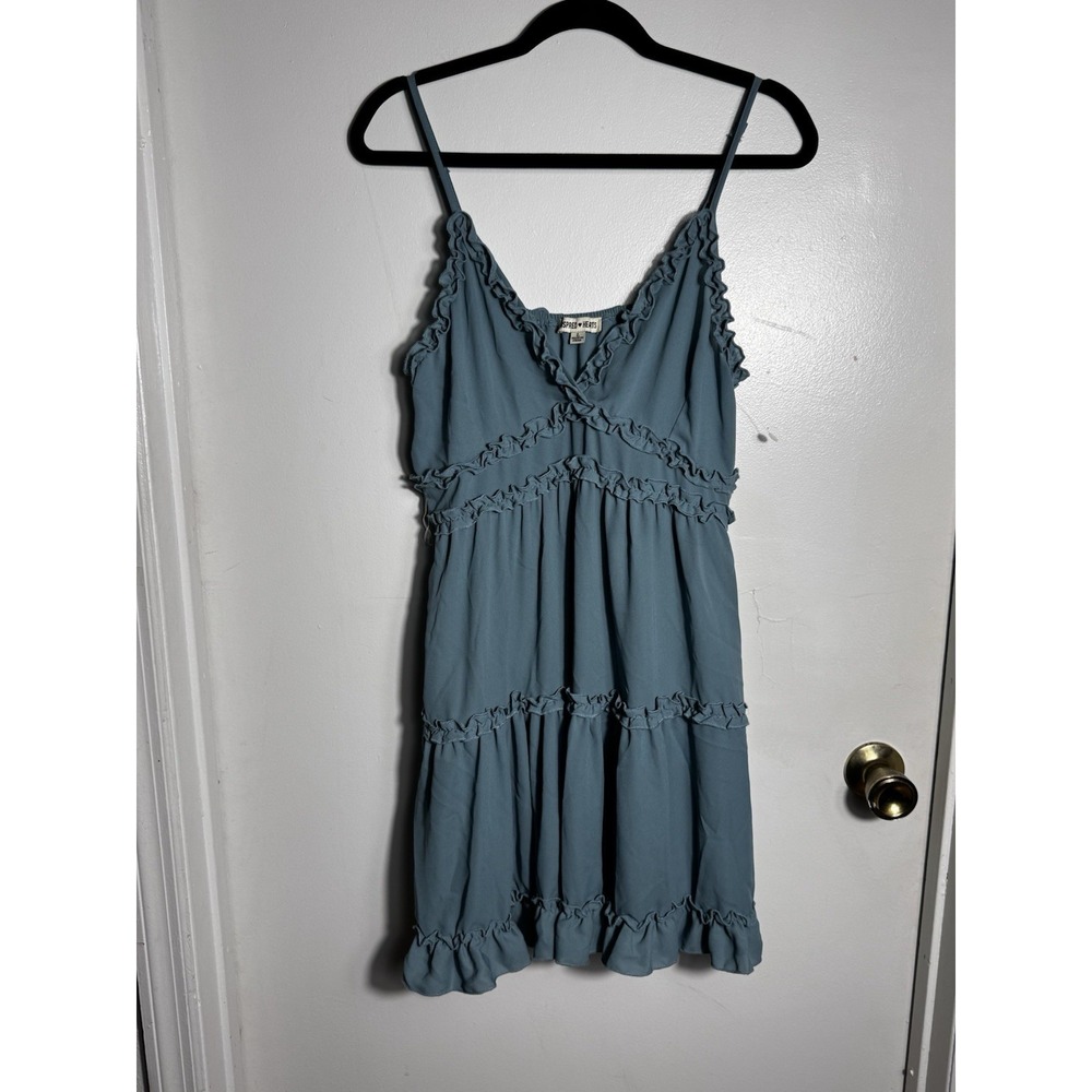 Inspired Hearts Ruffle Tiered Mini Dress Women's Sz L Boho Summer Babydoll Sun